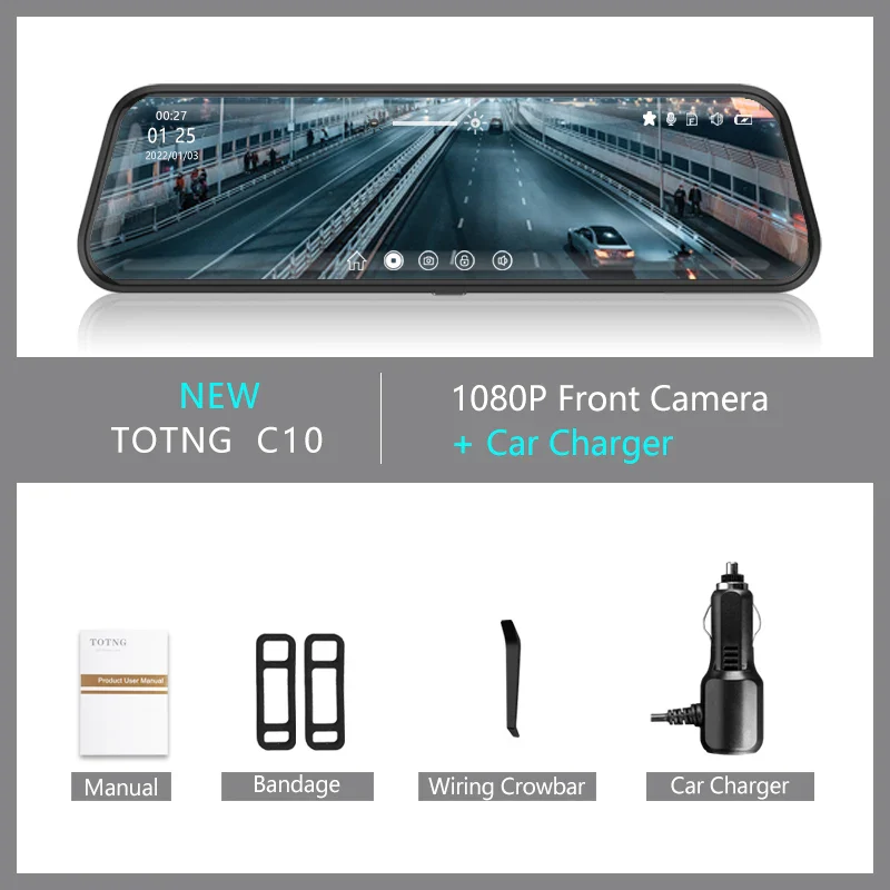 TOTNG SafeDrive™ 10” Touch Screen Mirror DashCam (Optional Rear Camera） - Image 7