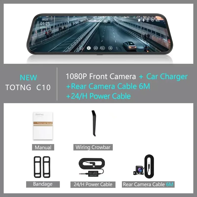 TOTNG SafeDrive™ 10” Touch Screen Mirror DashCam (Optional Rear Camera） - Image 8